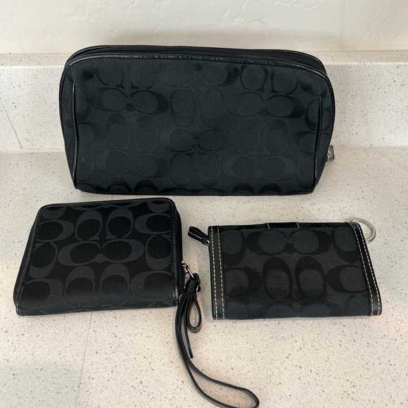 Coach Monogram Cosmetic Bag Wallet Bundle Black - Picture 5 of 11